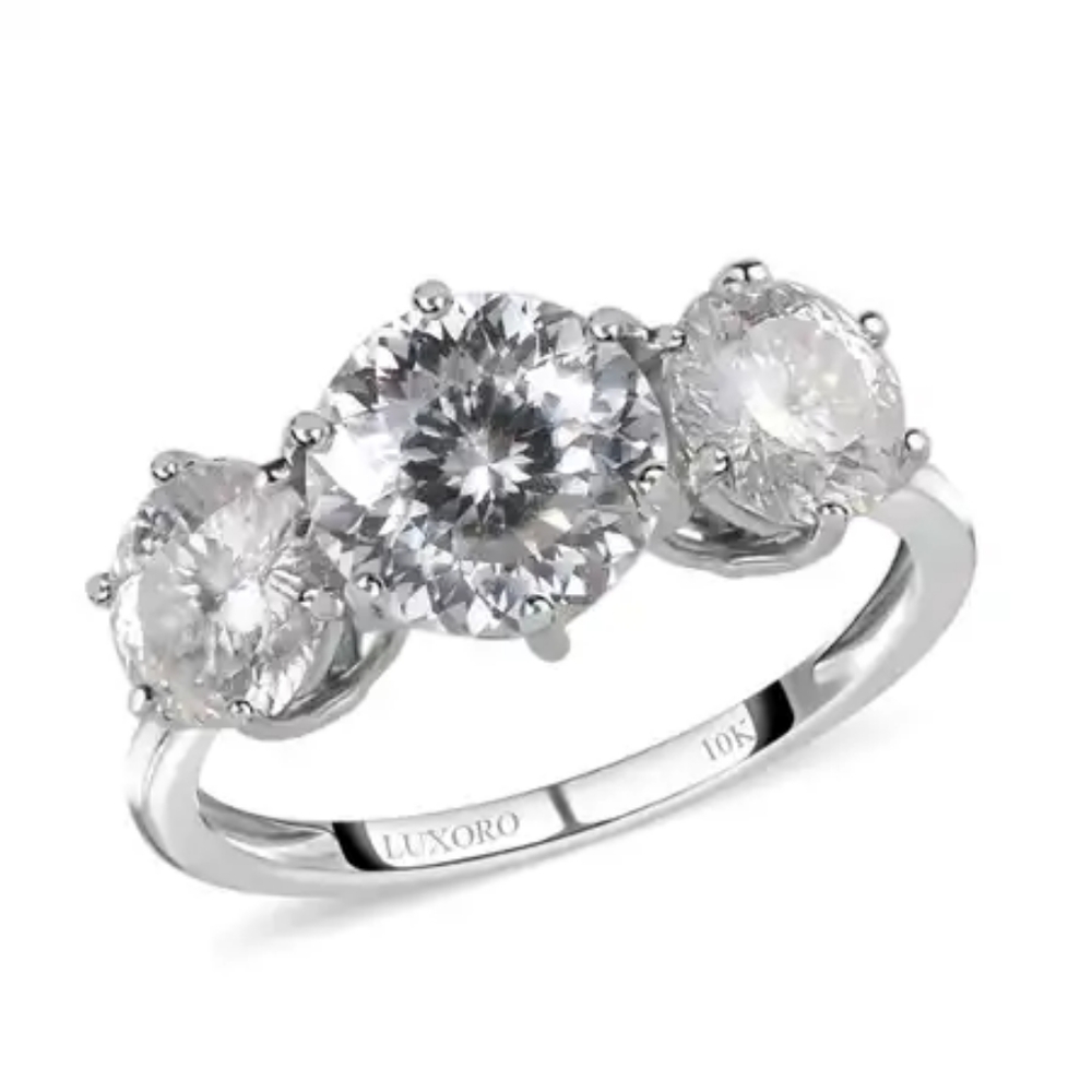 10K White Gold 3 Stone Moissanite Trilogy Ring 3.35 CTW